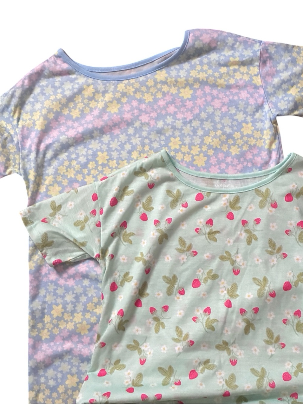 NWT Cat & Jack Strawberry Rainbow Star Floral Sleep Tee Lot of 2 Sz L